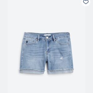 Kan Can Kloe Low Rise Frayed Hem Roll Cuff Denim Short